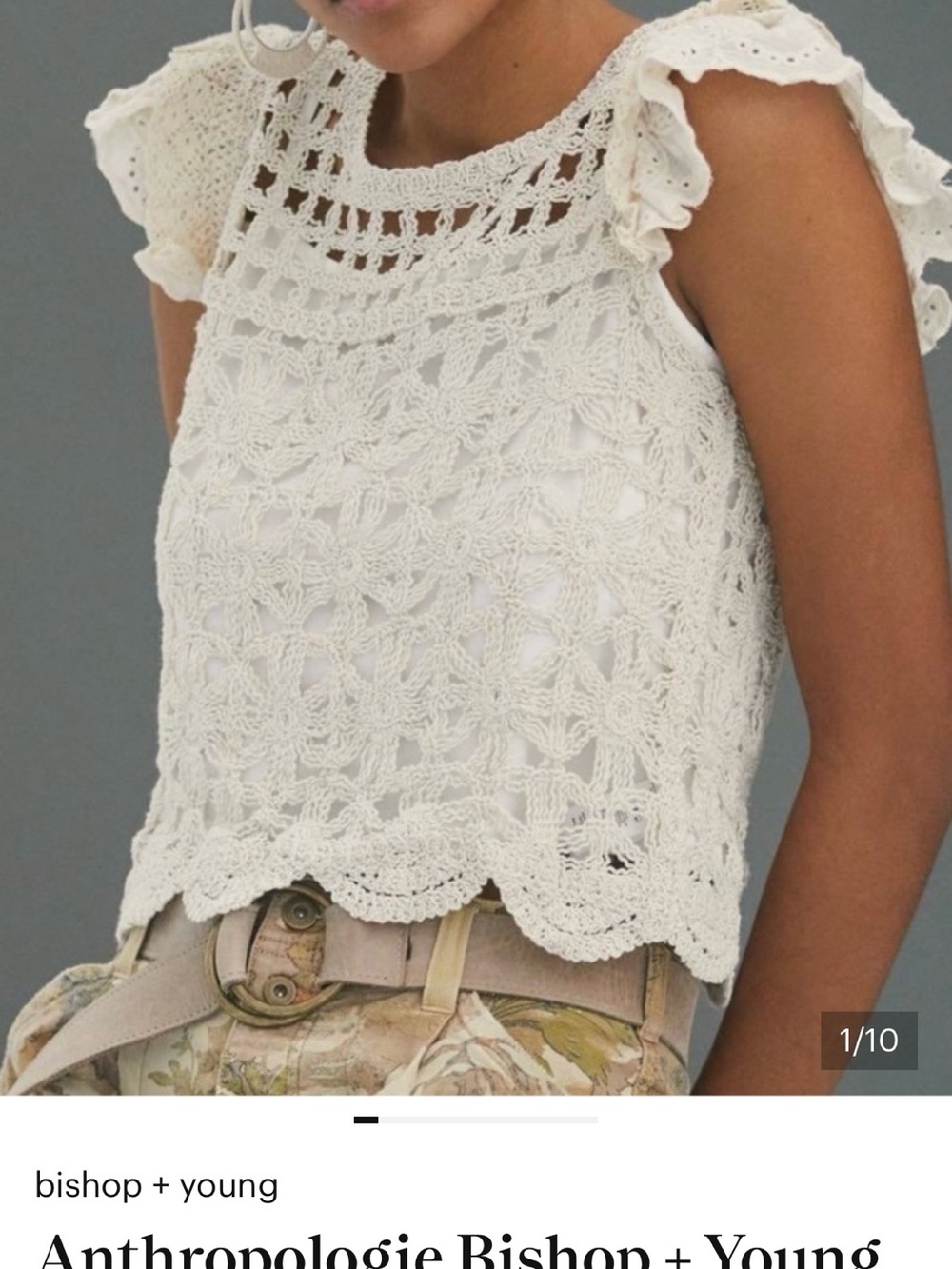bishop + young Ivory Crochet Ruffle Cap-Sleeve Tank with Cream Cami included.